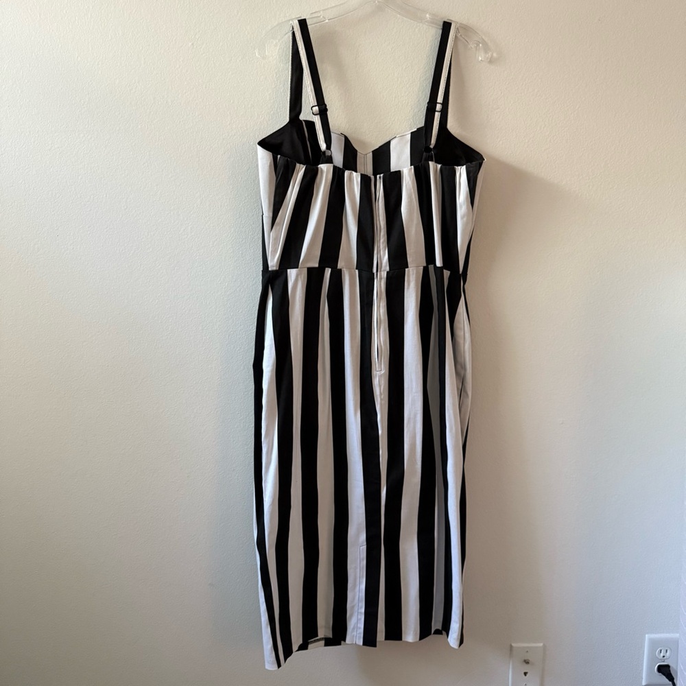 Black and White Striped Peplum Midi Dress - Picture 6 of 13